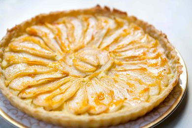 pear tart with almond paste and apricot glaze