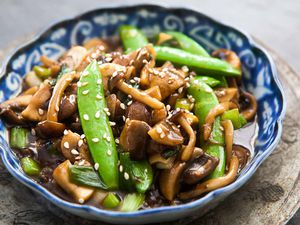 Asian Mushroom Stir Fry with Peas and Green Onions