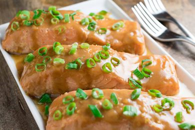 Teriyaki Salmon cooked sous vide on a platter