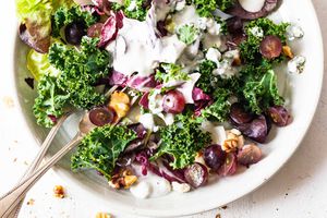 Side Salad Recipes - - colorful salad in a bowl with blue cheese dressing
