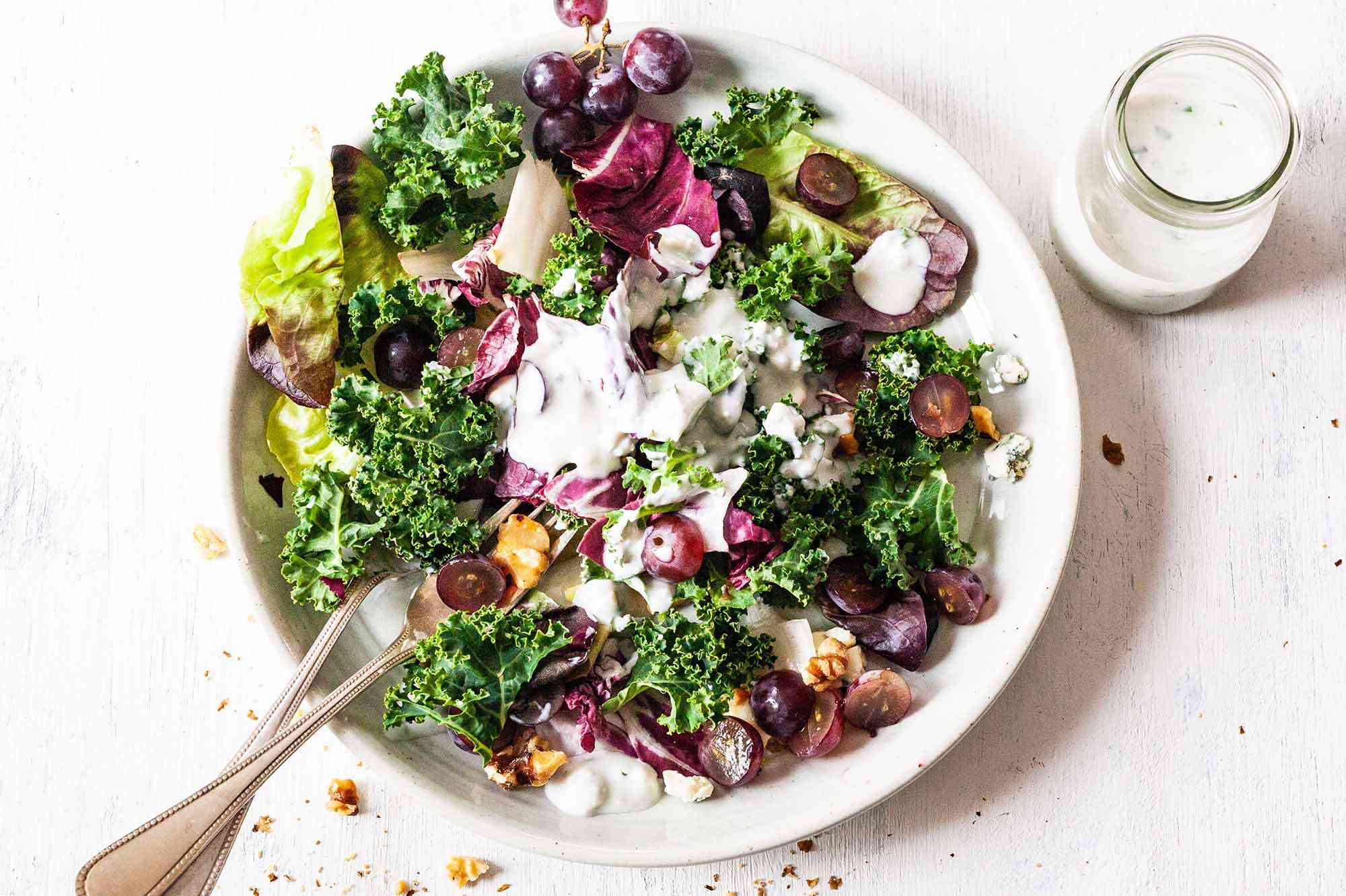 Simple Side Salad - - colorful salad in a bowl with blue cheese dressing