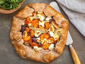 Savory Vegetable Tart with carrots and chevre cheese.