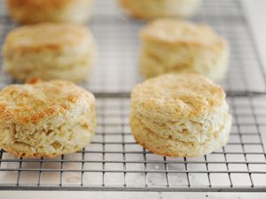 Authentic English Scones cooling on a rack.