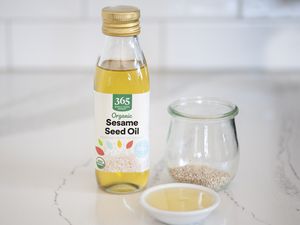 Bottle of organic sesame seed oil