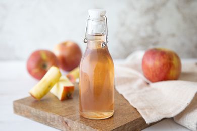 Spiced apple core simple syrup in swing top bottle