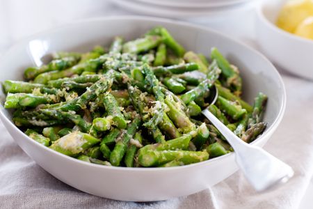 The best asparagus in a serving bowl.