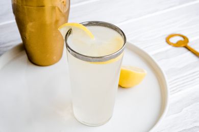 Glass of Gin Fizz with Lemon Slice on Tray