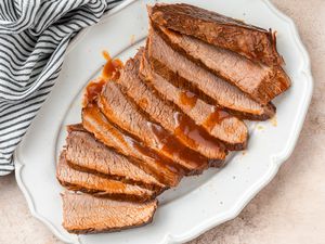 Easy Beef Brisket sliced on a platter