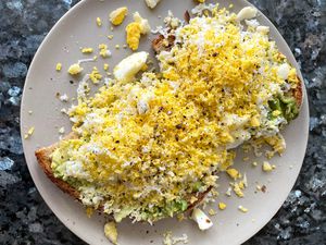 Grated egg on avocado toast