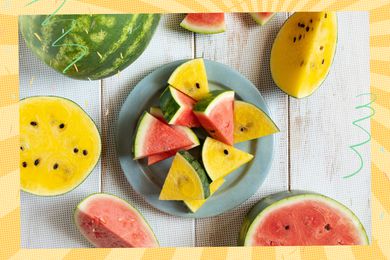 Plate of yellow and red watermelon