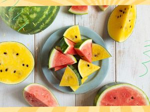 Plate of yellow and red watermelon