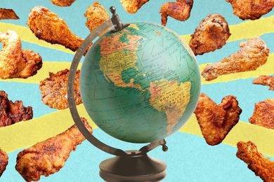 Globe surrounded by fried chicken