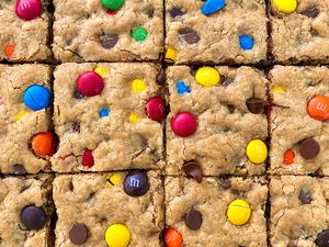 Close up of an overhead view of Bar Cookies of the Gluten Free Monster Variety.