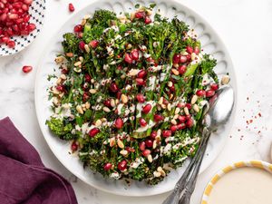 Grilled Broccolini with Lemon Tahini Dressing and Pomegranate Arils