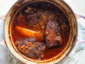 Braised meat in a Dutch oven