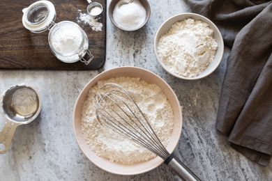 Bowls of flour baking soda salt self-rising flour recipe