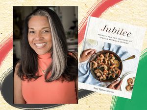 A collage of Toni Tipton-Martin and her cookbook 