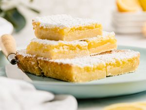 Stacked Lemon Bars on a Plate