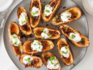 A platter of potato skins ready to be served.