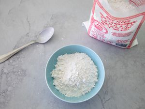 Bag of rice flour in a bowl 