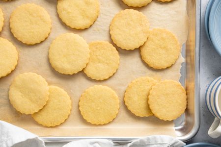 Classic Shortbread Cookies on a Baking Tray