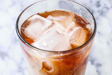 Easy cold brew with milk in a tall glass